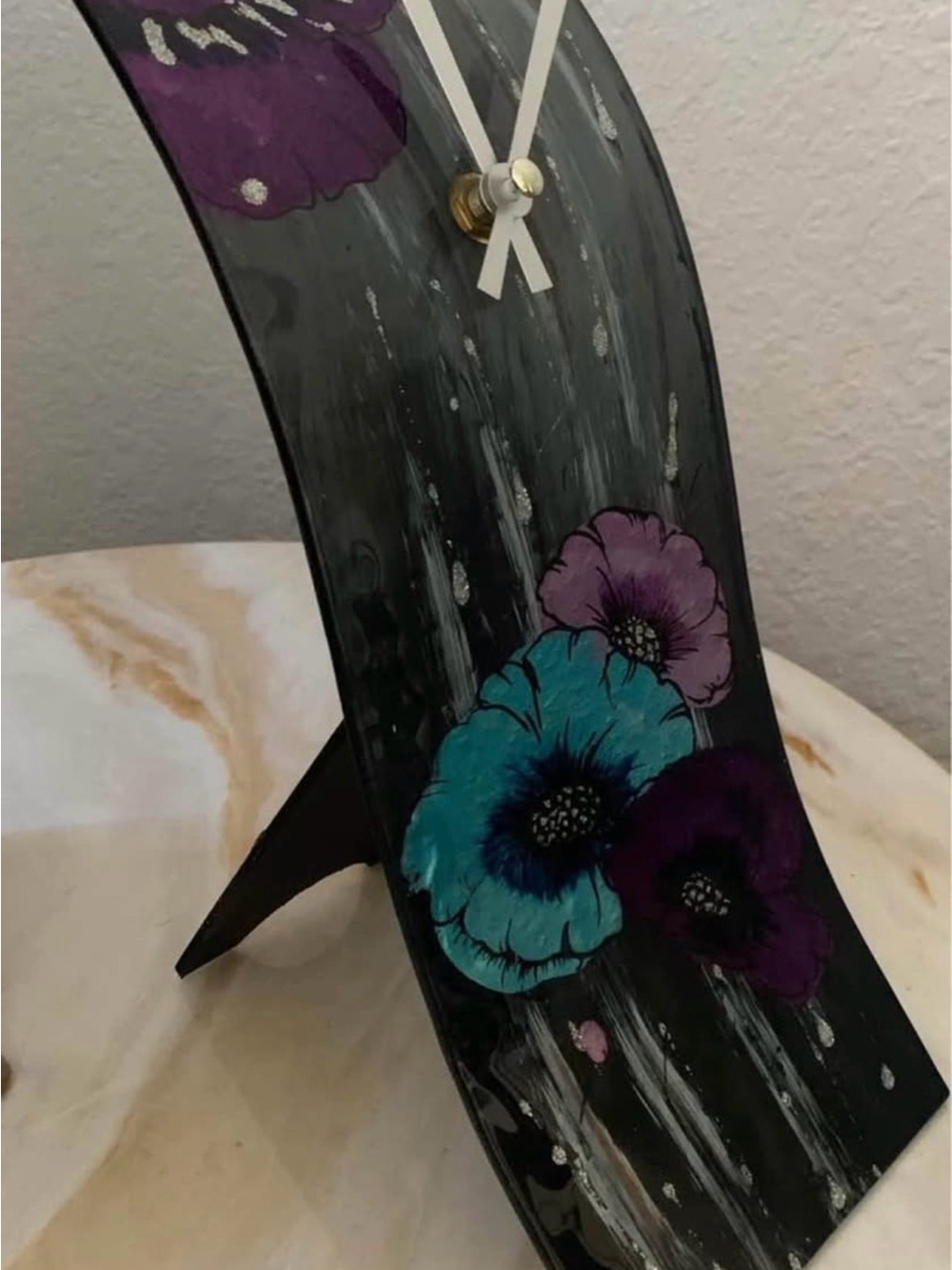 Hand-Painted Floral Wall Art Panel in Teal, Purple, and Pink